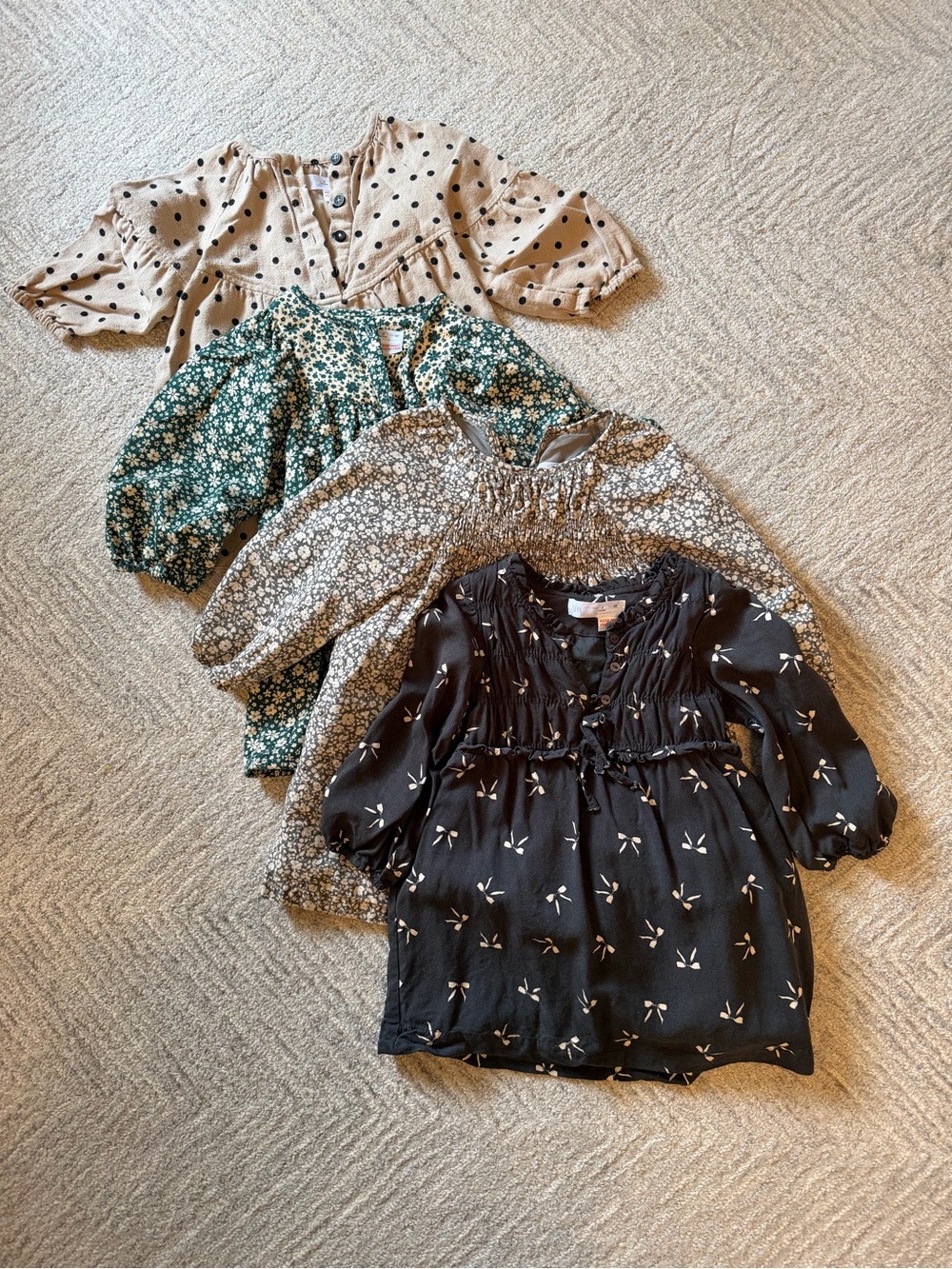 Zara Girls Mix Floral & Polka Dot Tops in Black, Beige, Green, Gray